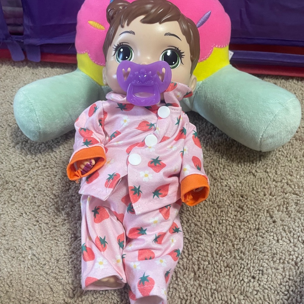 Strawberry Pajama Baby Doll with Purple Pacifier